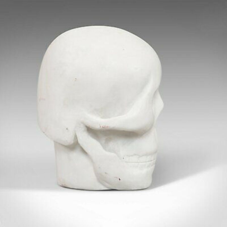 Antique Vintage Marble Skull, English, Bianco Assoluto, Paperweight, Ornament, C.20th