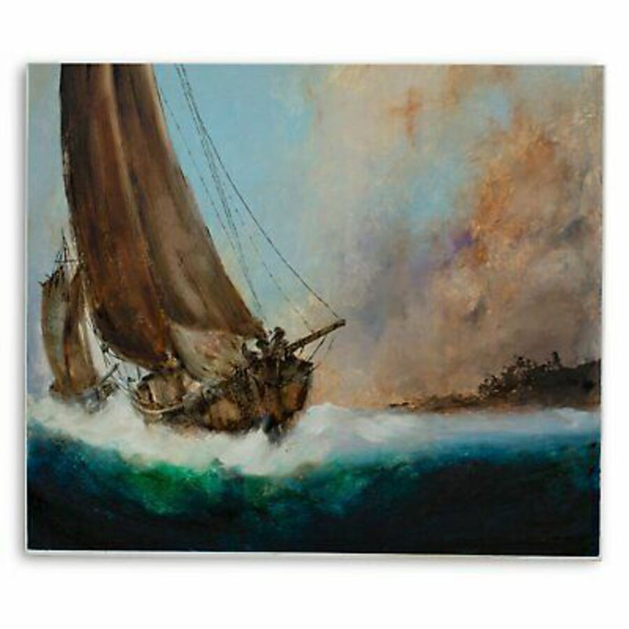 Antique Classic Marine, Oil Painting, Maritime, Sailing, Ships, Sunset, Art, Original
