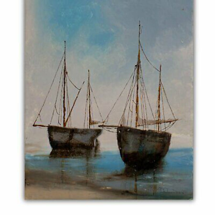 Antique Slimline Beach Portrait, Oil Painting, Marine, Art, Original, 9