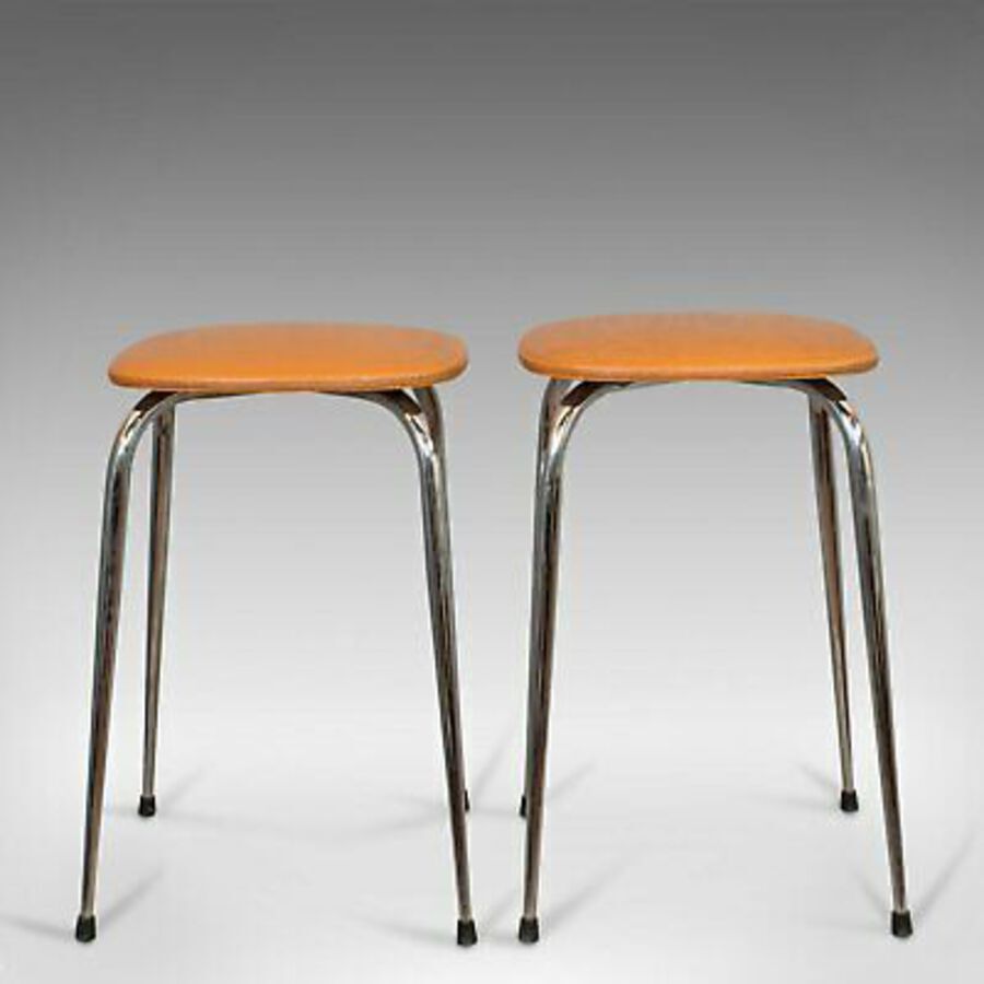 Antique Pair Of Vintage Lounge Stools, French, Leatherette, 1960s Stool, 20th Century