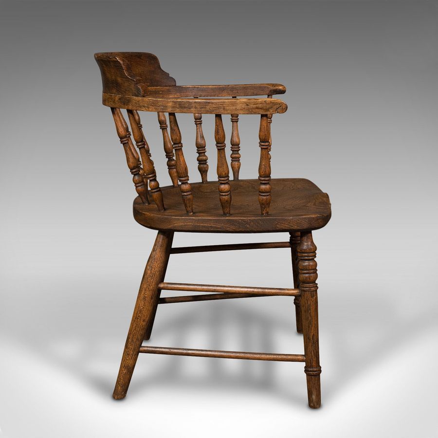 Antique Antique Smoker's Bow, English, Ash, Elm, Elbow, Captain's Chair, Victorian, 1900