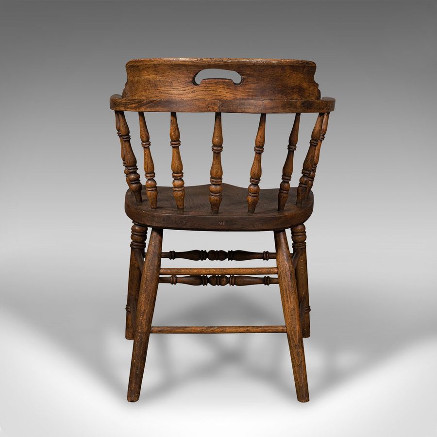 Antique Antique Smoker's Bow, English, Ash, Elm, Elbow, Captain's Chair, Victorian, 1900