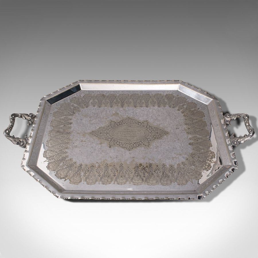 Antique Antique Presentation Serving Tray, English, Silver Plated, Afternoon Tea, C.1895