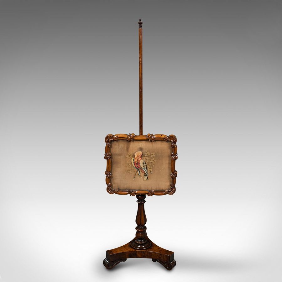 Antique Antique Adjustable Pole Screen, English, Fireside Shield, Regency, Circa 1820
