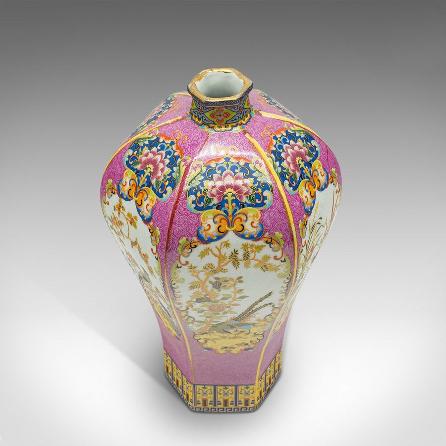 Antique Antique Hexagonal Posy Vase, Chinese, Ceramic, Baluster Urn, Victorian, Qing