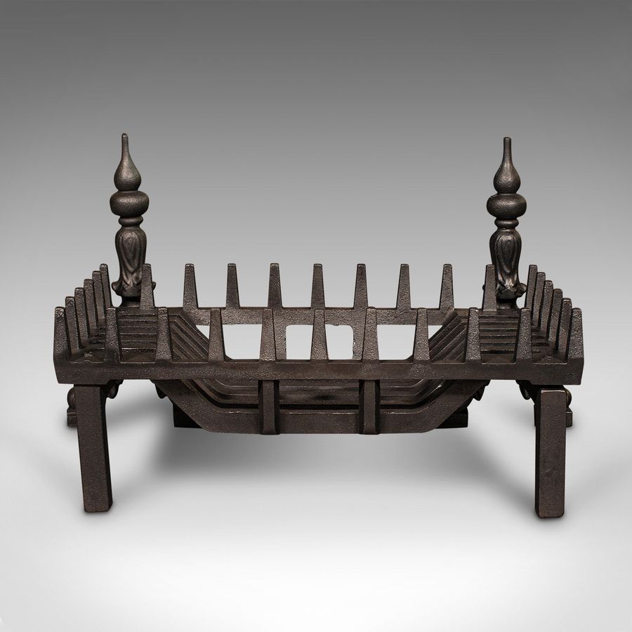 Antique Antique Fireplace Set, English, Cast Iron, Fire Basket, Andirons, Late Victorian