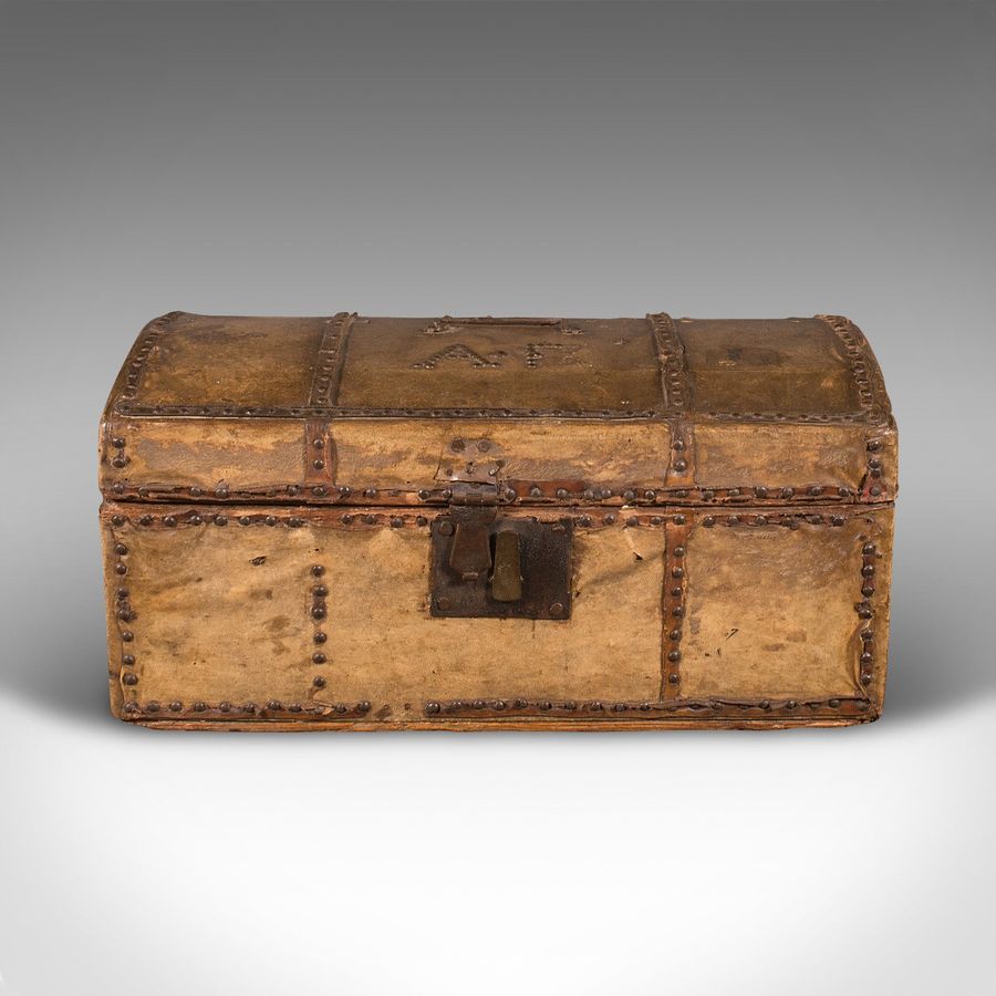 Antique Small Antique Dome Top Chest, Spanish, Leather, Decorative Trunk, Georgian, 1750