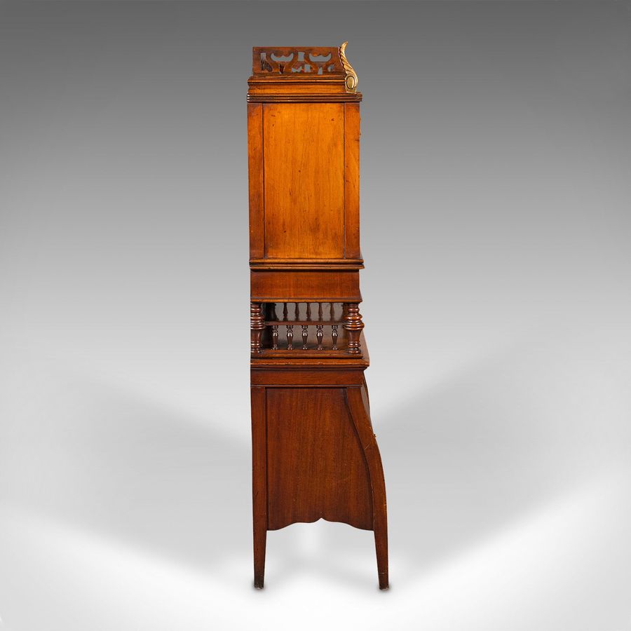 Antique Antique Bureau Cabinet, English, Walnut, Writing Desk, Tambour, Edwardian, 1910
