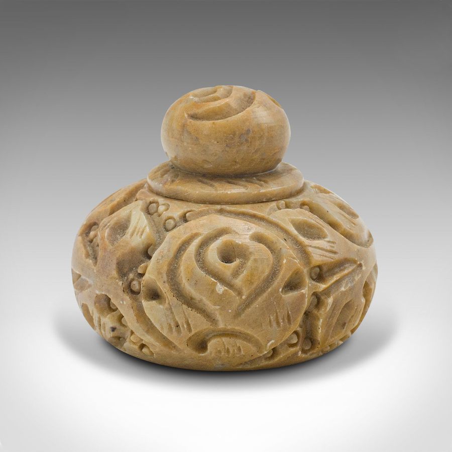 Antique Small Antique Opium Pot, Chinese, Carved Marble, Lidded Jar, Victorian, C.1900
