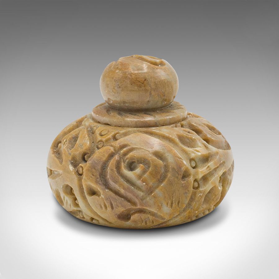 Antique Small Antique Opium Pot, Chinese, Carved Marble, Lidded Jar, Victorian, C.1900