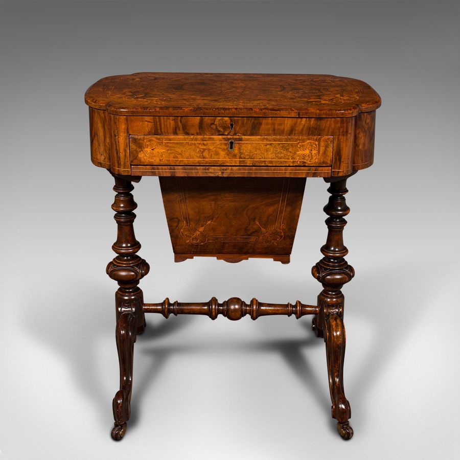 Antique Antique Ladies Work Table, English, Walnut, Writing, Waring & Gillow, Victorian
