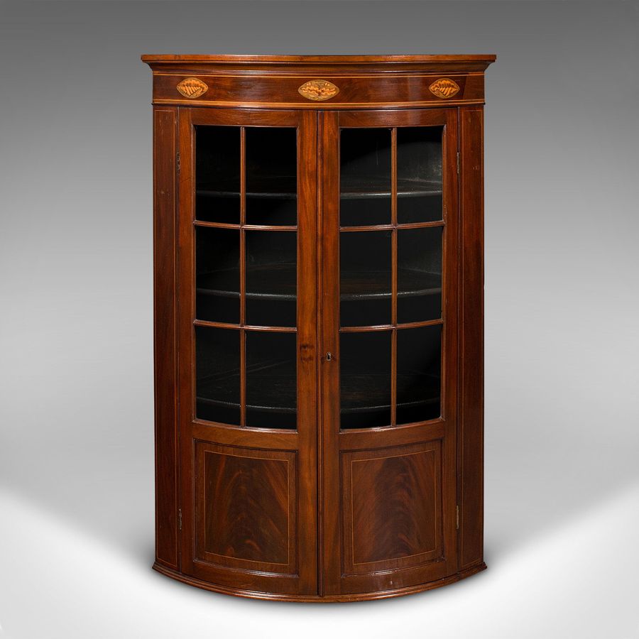 Antique Antique Glazed Corner Cabinet, English, Bow Front, Display, Georgian, Circa 1800