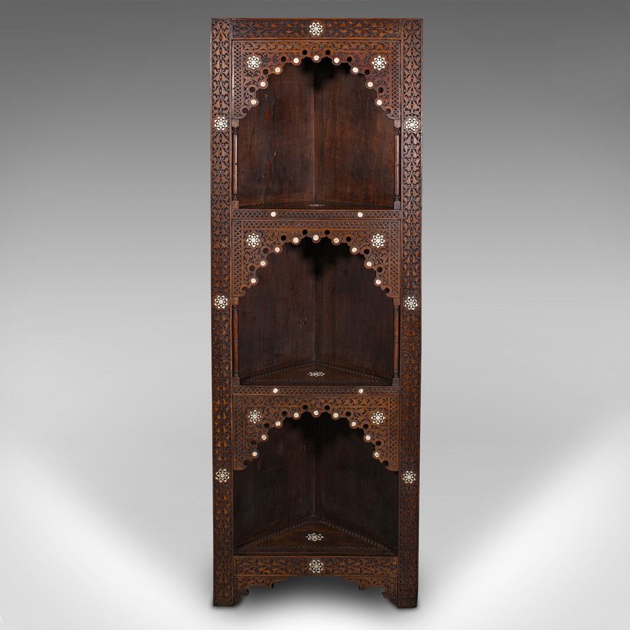 Antique Antique Corner Display Stand, Open Shelf Cabinet, Moorish Taste, Victorian, 1900
