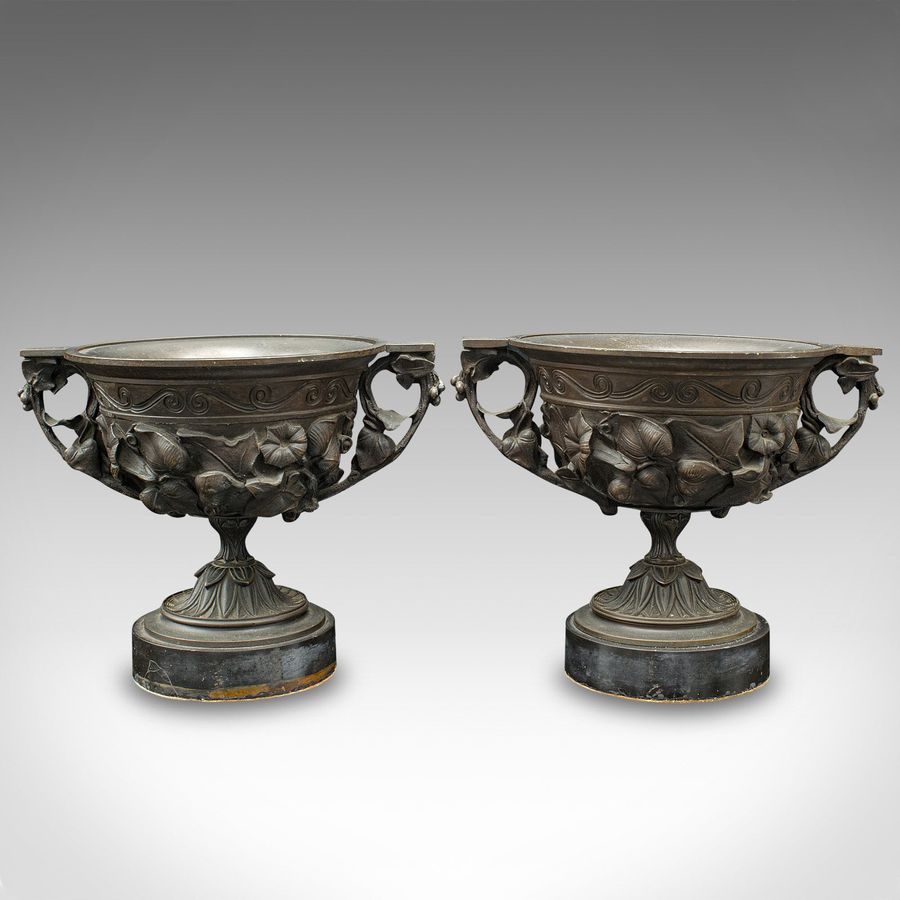 Antique Large Pair Of Antique Drinking Cups, Italian Bronze Grand Tour Goblet, Victorian