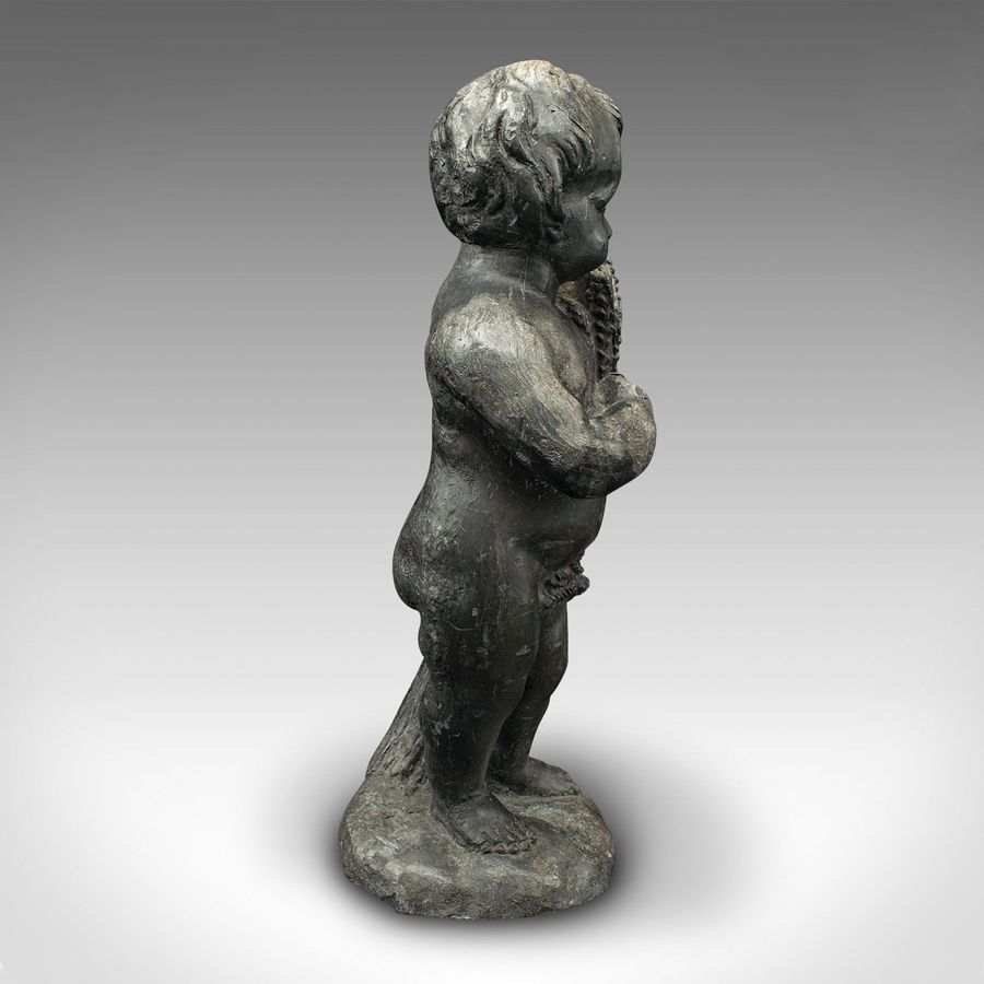 Antique Heavy Antique Putto Figure, Italian, Lead Cherub Statue, Neoclassical, Victorian