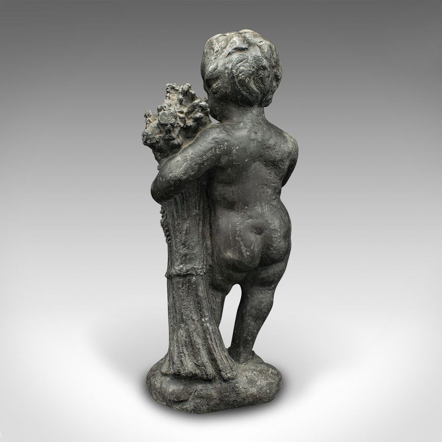 Antique Heavy Antique Putto Figure, Italian, Lead Cherub Statue, Neoclassical, Victorian
