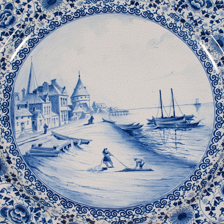 Antique Large Antique Serving Plate, Belgian, Ceramic Charger, Decorative, Circa 1920