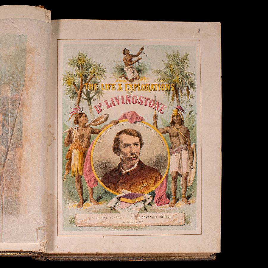 Antique Antique Life & Explorations of Dr Livingstone Book, African Travel, Victorian
