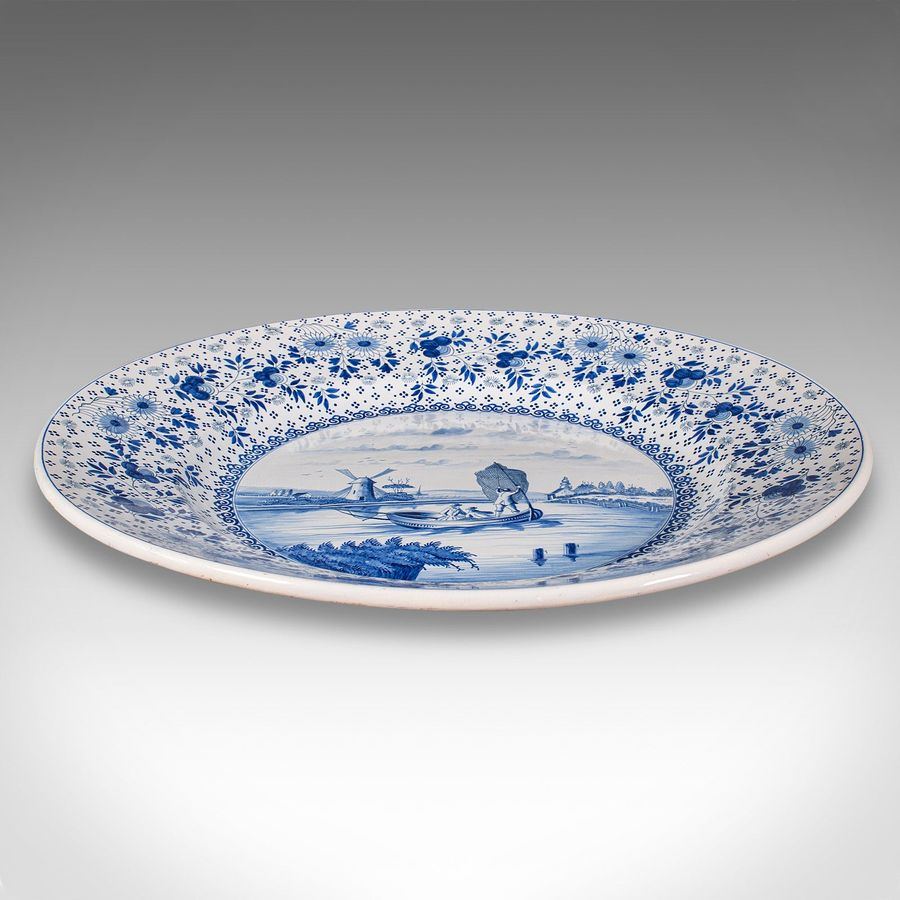 Antique Very Large Antique Decorative Serving Plate, Belgian, Ceramic Charger, C.1920