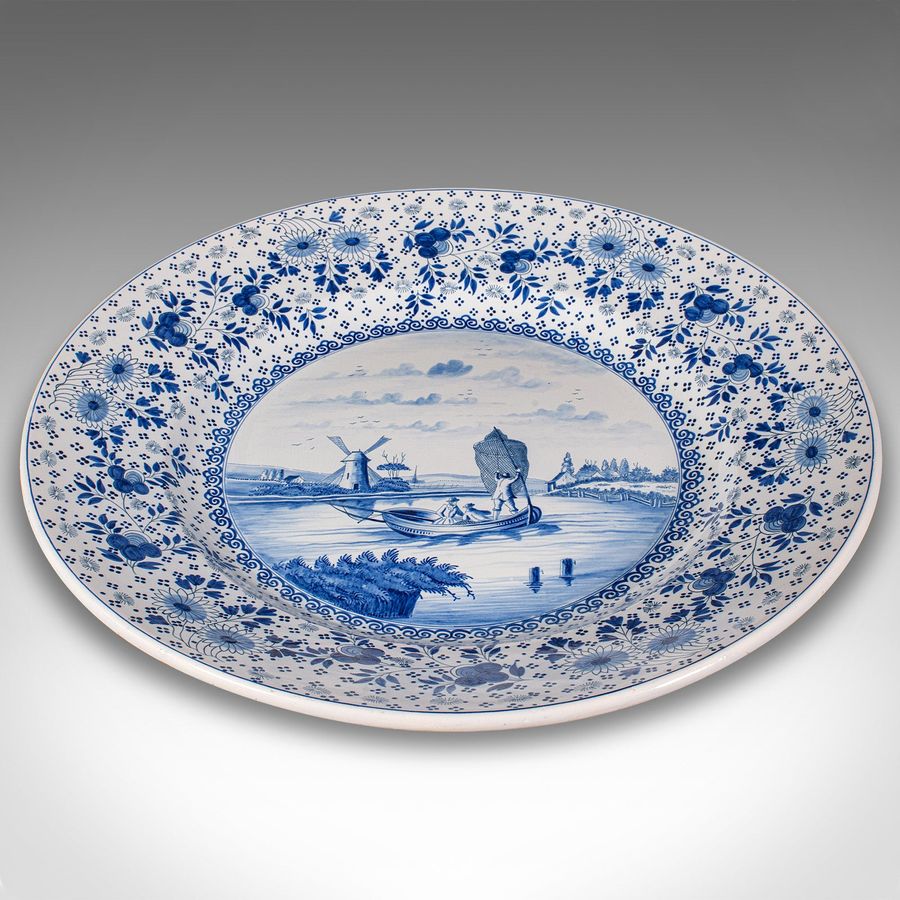 Antique Very Large Antique Decorative Serving Plate, Belgian, Ceramic Charger, C.1920