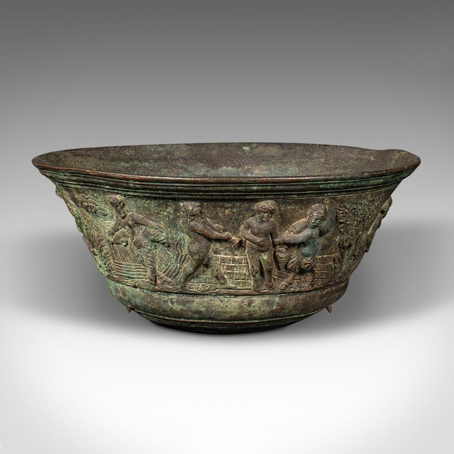 Antique Antique Romanesque Bowl, Italian, Grand Tour, Bronze, Bacchanalian, Victorian