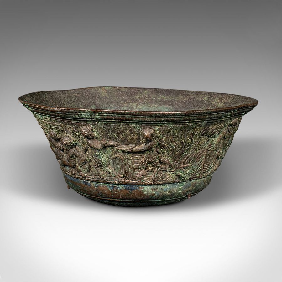 Antique Antique Romanesque Bowl, Italian, Grand Tour, Bronze, Bacchanalian, Victorian