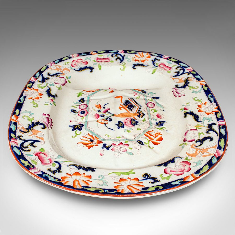 Antique Large Antique Turkey Platter, English, Ceramic, Meat Serving Dish, Victorian