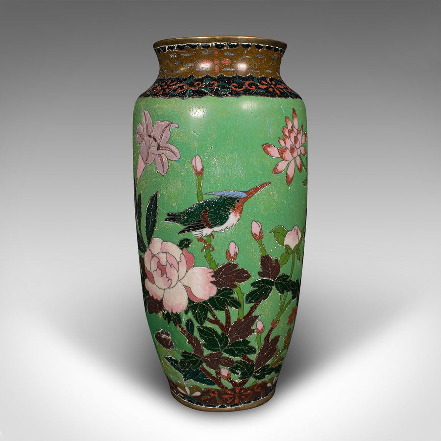 Antique Pair Of Antique Baluster Vases, Japanese, Cloisonne Flower Urn, Meiji, Victorian