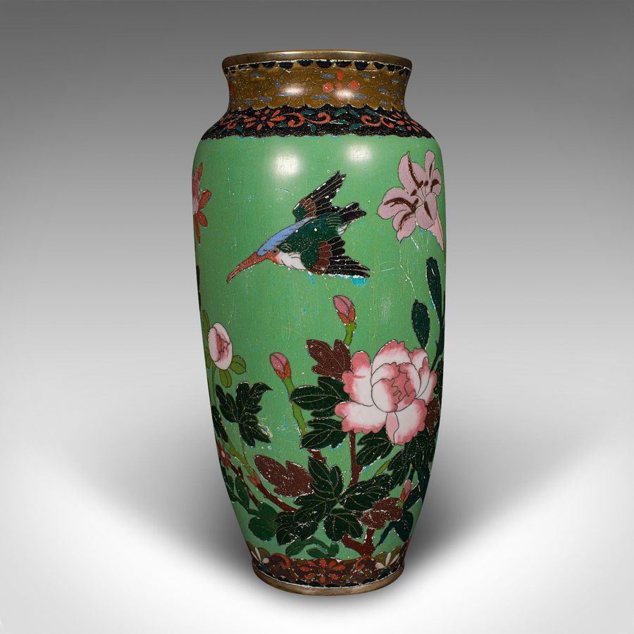 Antique Pair Of Antique Baluster Vases, Japanese, Cloisonne Flower Urn, Meiji, Victorian