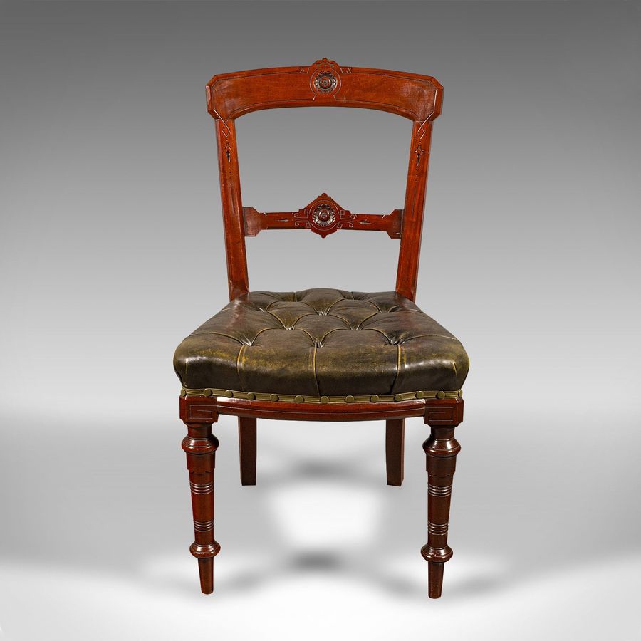 Antique Set of 8 Antique Dining Chairs, English, Walnut, Leather, Victorian, Circa 1870