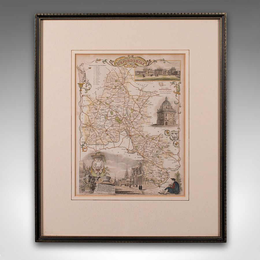 Antique Antique County Map, Oxfordshire, English, Framed Cartography Interest, Victorian