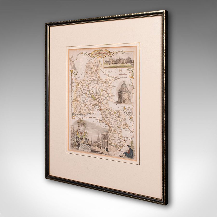 Antique Antique County Map, Oxfordshire, English, Framed Cartography Interest, Victorian