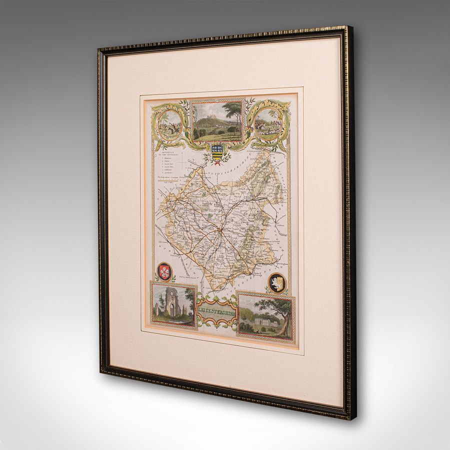 Antique Antique Leicestershire Map, English, Framed Cartographic Interest, Victorian