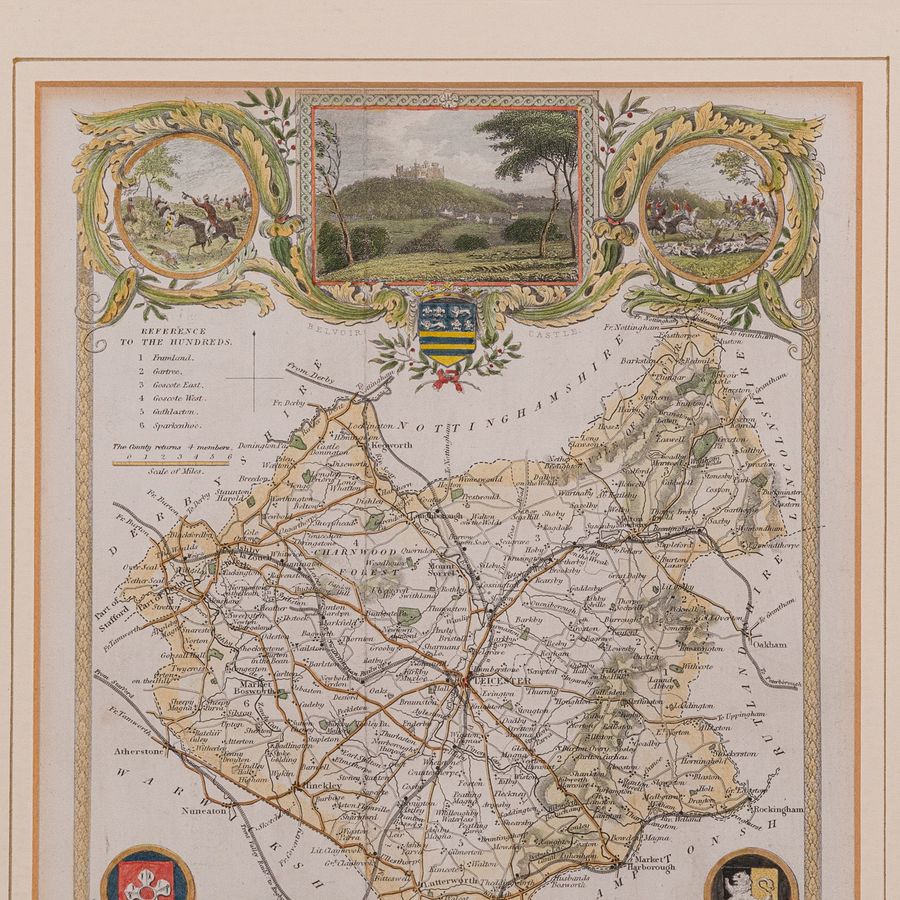 Antique Antique Leicestershire Map, English, Framed Cartographic Interest, Victorian