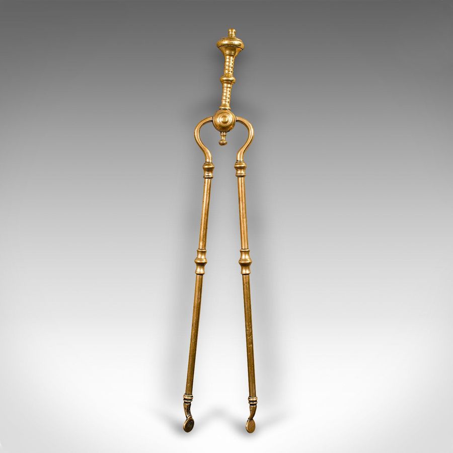 Antique Trio of Antique Fire Tools, English Brass, Companion Set, Georgian, Circa 1800