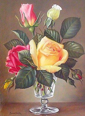 Exquisite James Noble Roses Flowers Still Life Oil Painting Picture
