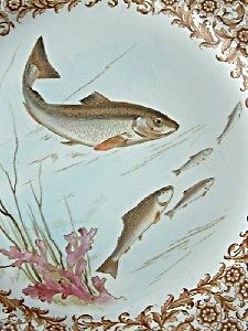 Fine Antique Royal Worcester Vitreous Fish Plate