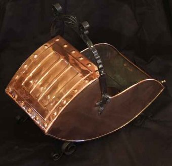 Edwardian copper coal bin and shuvel
