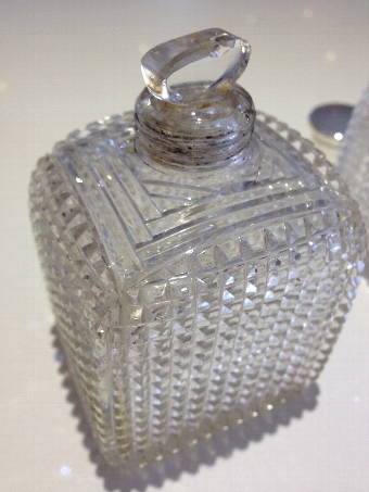Antique Pair of Regency Cut Glass and Silver Scent Bottles
