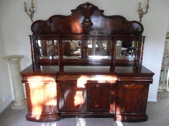 Antique Huge Victorian Mahogany Sideboard Mirrored and Carved
