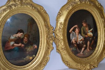 Antique PAIR OF ANTIQUE KPM BERLIN PLAQUES OF THE FRUIT-SELLER AND THE GRAPE AND MELON EATER