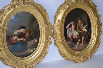 Antique PAIR OF ANTIQUE KPM BERLIN PLAQUES OF THE FRUIT-SELLER AND THE GRAPE AND MELON EATER