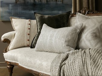 Antique Pre Victorian era Sofa upholstered in de Le Cuona Linen