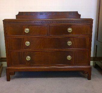 Mahogany Chest of drawers, neat 2 over 2 with blind fret detailing