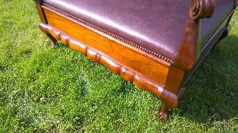 Antique Exceptional and rare leather stool in Mahogany