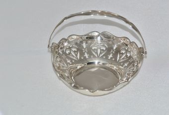 Antique 1910 Pierced Silver Swing Handled Sweetmeat Basket by William Neale