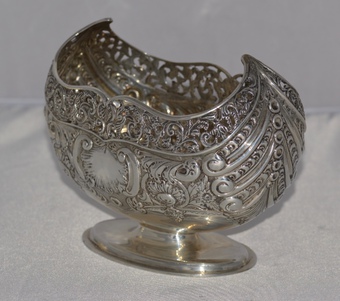 Antique Edwardian Navette-shaped silver bowl, London, c.1907, Josiah Williams & Co