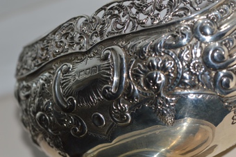 Antique Edwardian Navette-shaped silver bowl, London, c.1907, Josiah Williams & Co