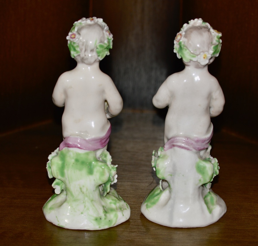 Antique Circa 1780's Pair of Derby Porcelain Putti Cherub Figurines