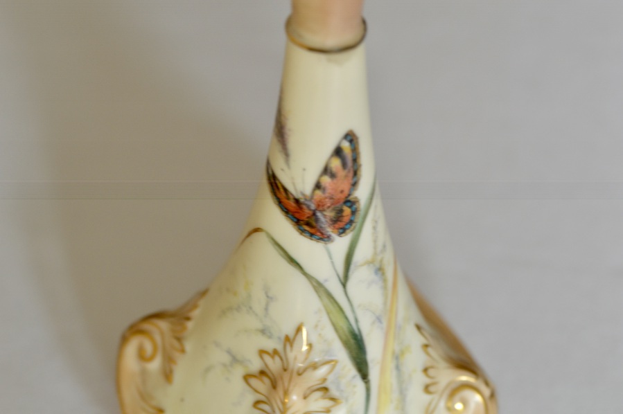 Antique Locke & Co Worcester Vase c1896 / 1903 - Painted with Butterflies